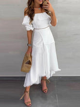 Off Shoulder Patchwork Dress with Half Sleeves and Ankle Length 1