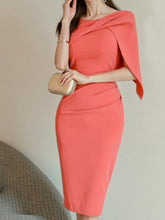 Elegant Evening Dress - Pink with Cap Sleeves and Bodycon Pencil Cut 1