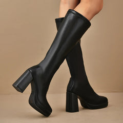 Black women's over-the-knee boots | Platform with a chunky heel 2