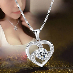 Crystal Heart Necklace - 925 Sterling Silver Pendant CZ Crystal 0