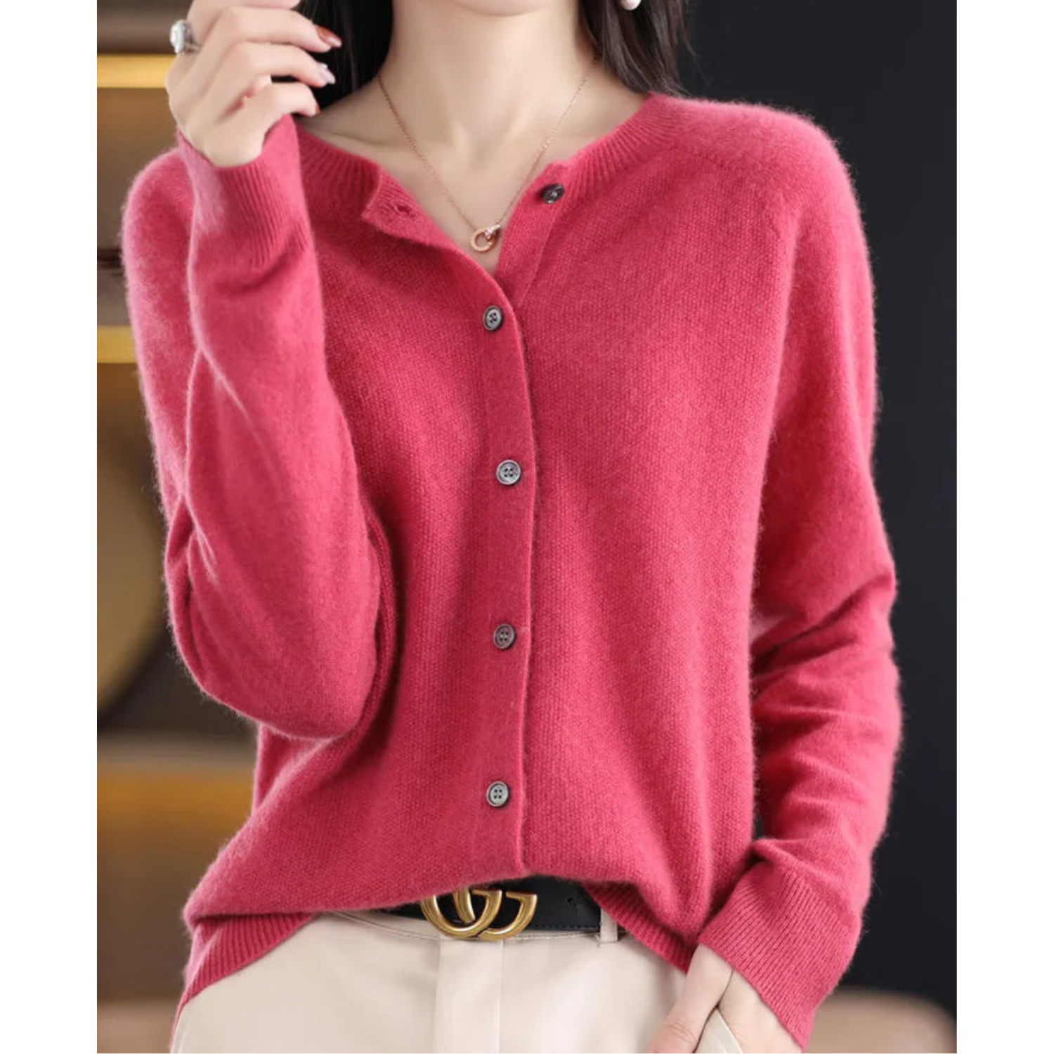 DANIELLE | Pure Merino Wool Women's O-Neck Cardigan 0