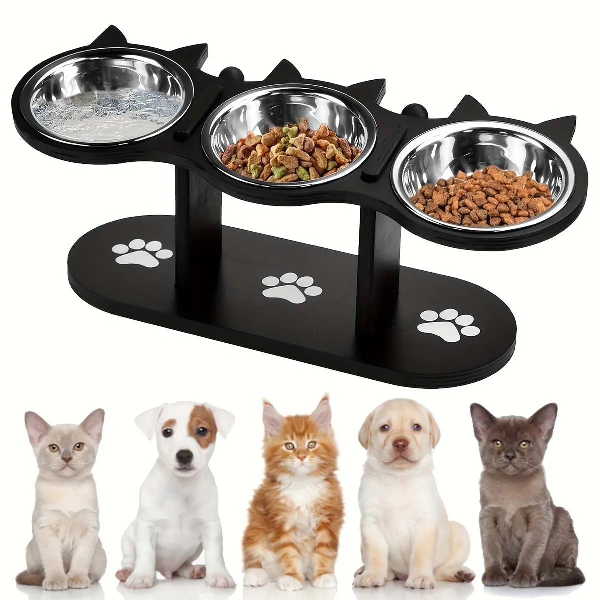 Elevated cat bowl with 3 stainless steel bowls 0