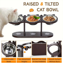 Elevated cat bowl with 3 stainless steel bowls 1