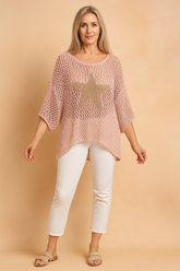 Ewa | Openwork Blouse with a Glamorous Star 0