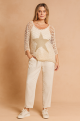 Ewa | Openwork Blouse with a Glamorous Star 2