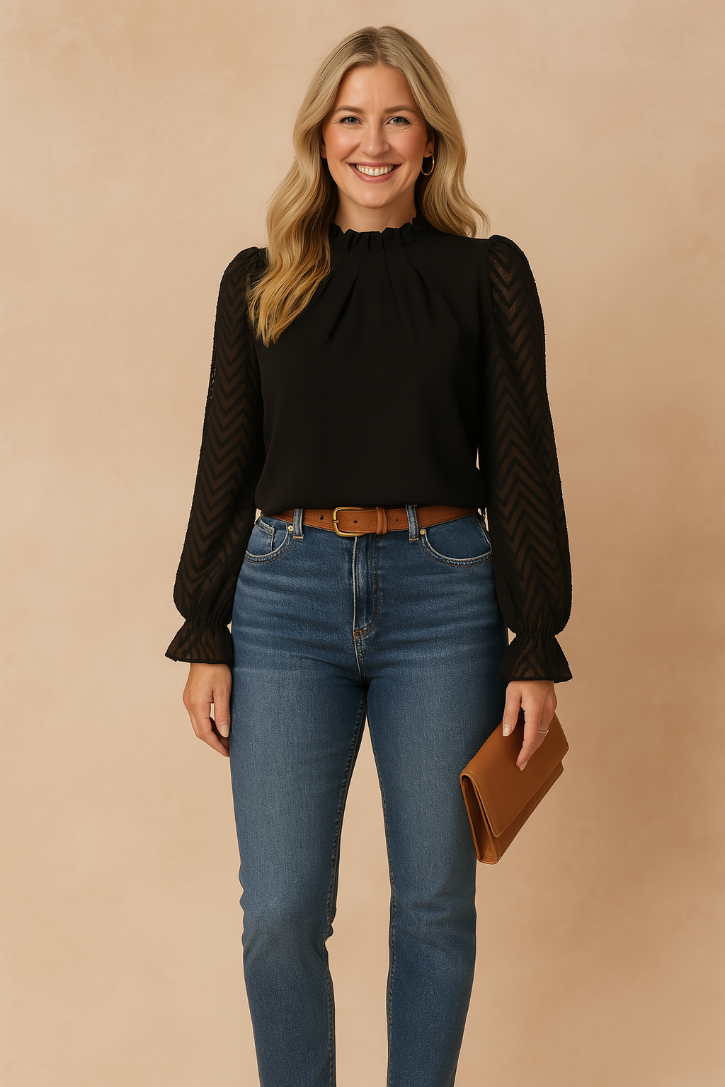 Georgia | Stylish Blouse with Sheer Sleeves 0