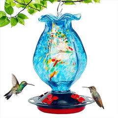 Hand-blown glass hanging bird feeder 0