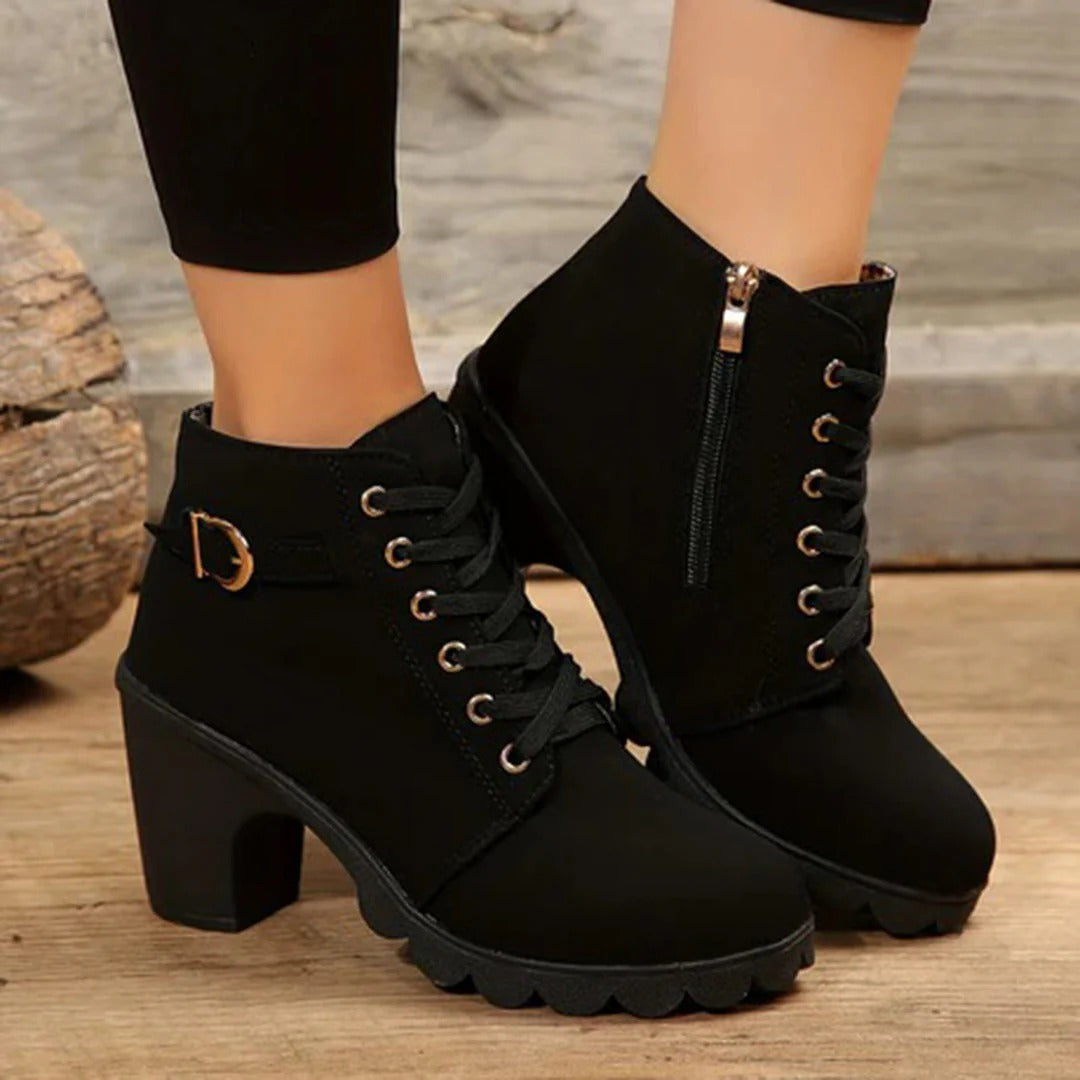 Lace-Up Ankle Boots for Women – Edgy Style with Chunky Heel 0