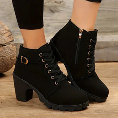 Lace-Up Ankle Boots for Women – Edgy Style with Chunky Heel 0
