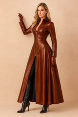 Long women's winter coat with hood, elegant gothic style 1