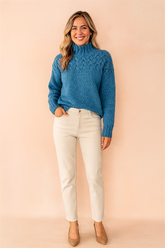 Marta | Sweater with a knitted pattern at the top 0