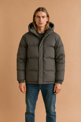 Men's Quilted Winter Jacket with Hood and Zipper 2