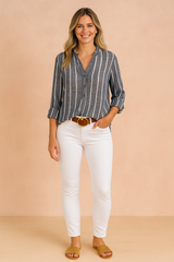 Nori | Striped blouse with collar and buttons 3