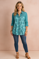 Tressa | Patchwork button-down shirt with 3/4 sleeves 1