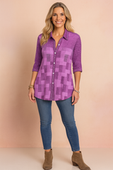 Tressa | Patchwork button-down shirt with 3/4 sleeves 3