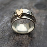 Vintage Silver Women's Ring with a Gold Heart - Elegant Jewelry for Women 0