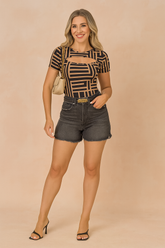 Waist | Blouse with a geometric pattern and cutout 0