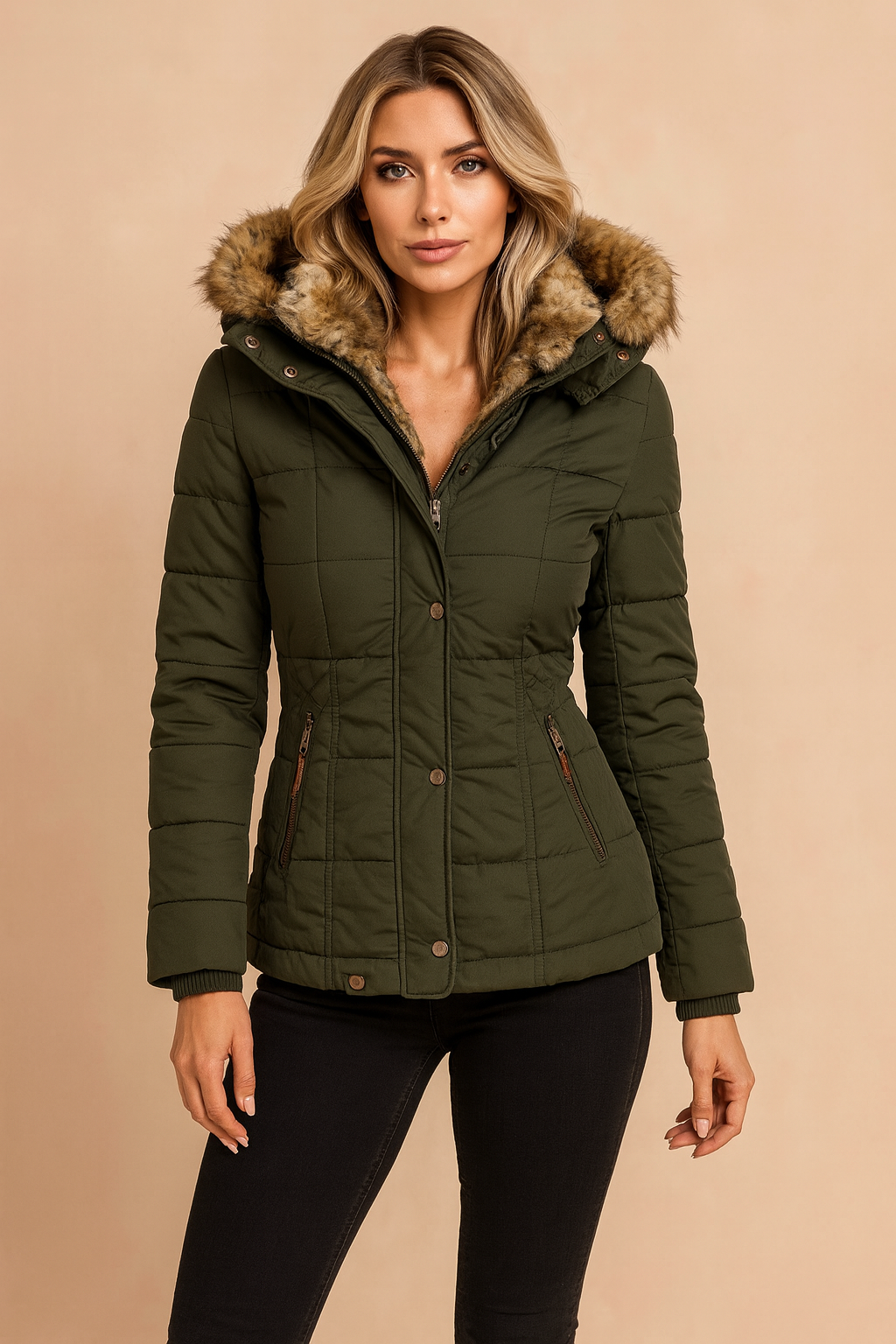 Women's quilted winter jacket with a hood, insulated 3
