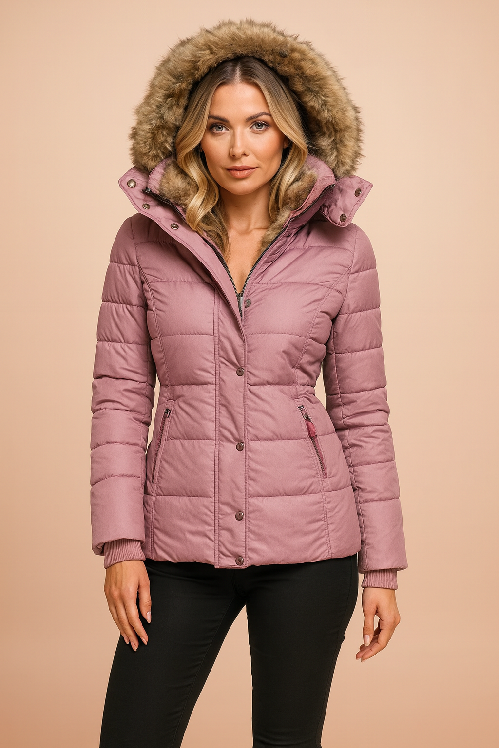 Women's quilted winter jacket with a hood, insulated 4