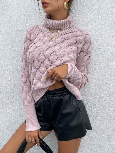 Pull Turtleneck En Tricot Doux à Motif Rhombus pour Femmes Modernes