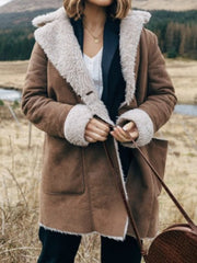 Veste en Peluche à Col Châle à Manches Longues pour Femmes