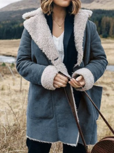 Veste en Peluche à Col Châle à Manches Longues pour Femmes