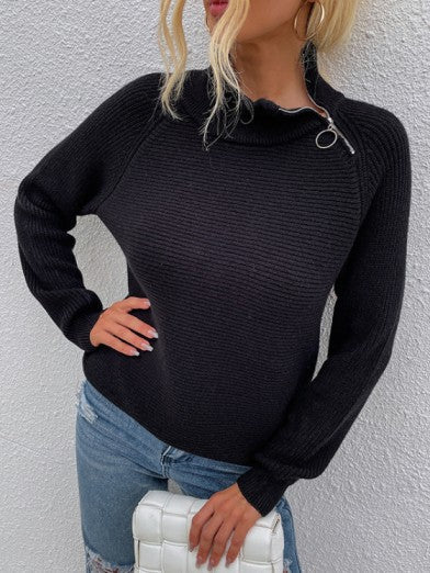 Pull Turtleneck Zippé en Velours Arctique – Confort et Style