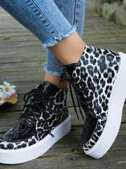 Women's Leopard Print High Top Platform Lace-up Casual Shoes 3
