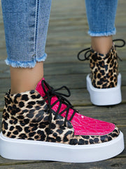 Women's Leopard Print High Top Platform Lace-up Casual Shoes 2