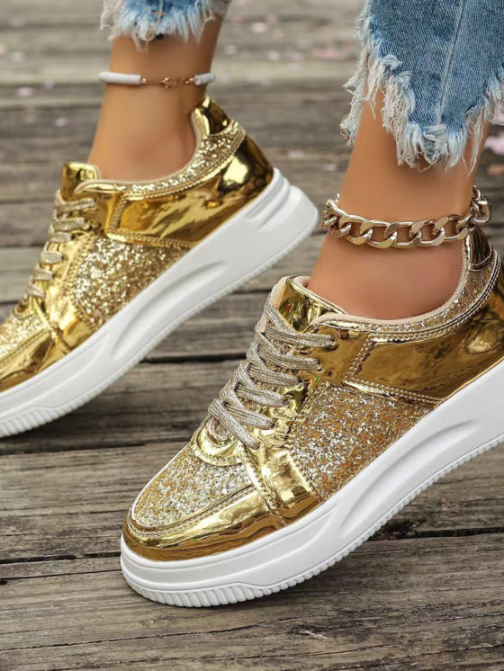 Baskets Paillettes Lacets – Sneakers Femme Confortables