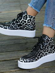 Women's Leopard Print High Top Platform Lace-up Casual Shoes 4