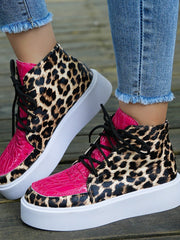 Women's Leopard Print High Top Platform Lace-up Casual Shoes 1