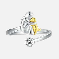 Adjustable Silver Ring with Gold Accents - Hypoallergenic Symbol of Love and Bonding with Your Dog 0
