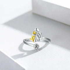 Adjustable Silver Ring with Gold Accents - Hypoallergenic Symbol of Love and Bonding with Your Dog 1