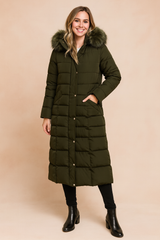 Alicja | Long quilted jacket with a belt and fur collar 3