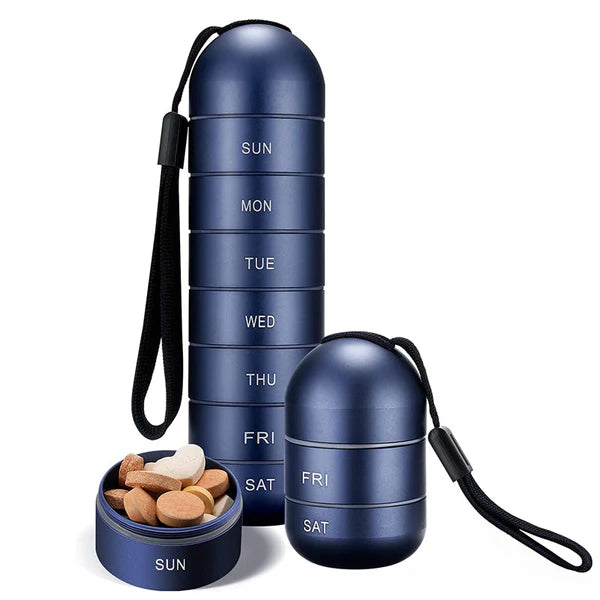 Aluminum 7-day portable pill organizer for travel, pill box pill container 0