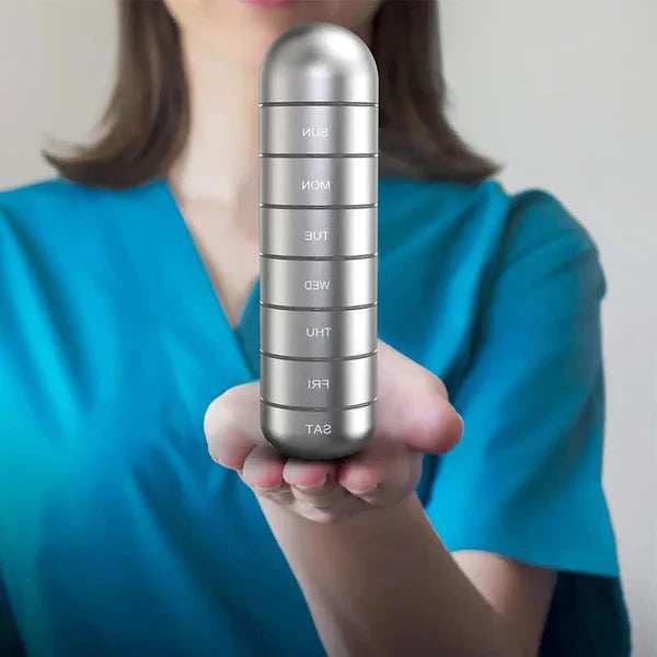 Aluminum 7-day portable pill organizer for travel, pill box pill container 5