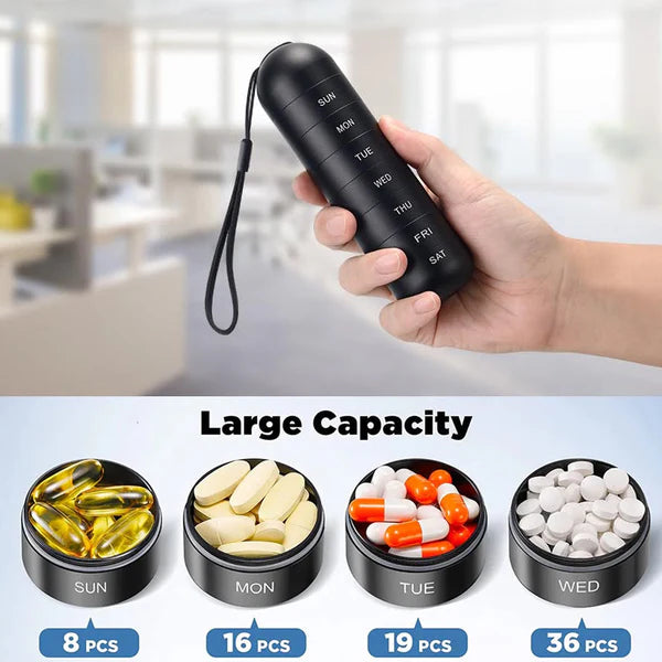 Aluminum 7-day portable pill organizer for travel, pill box pill container 6