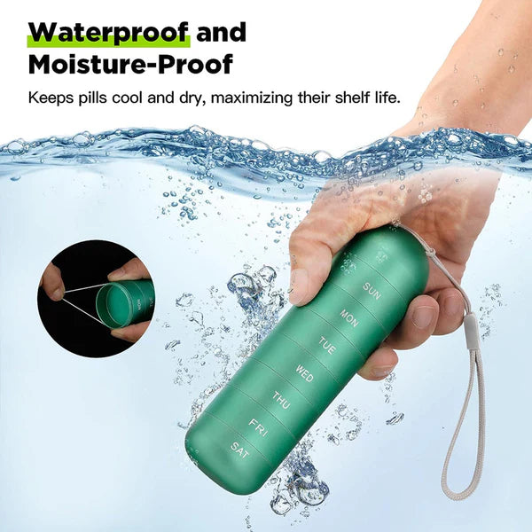 Aluminum 7-day portable pill organizer for travel, pill box pill container 8