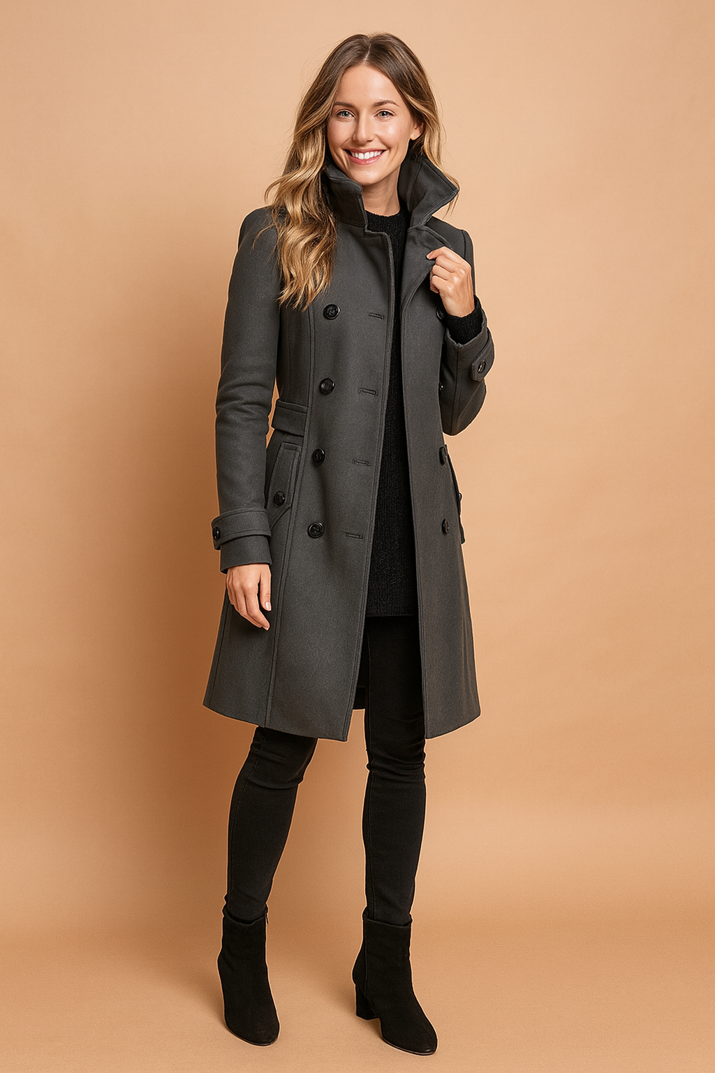 Amelia | Double-breasted coat with a high stand-up collar 1