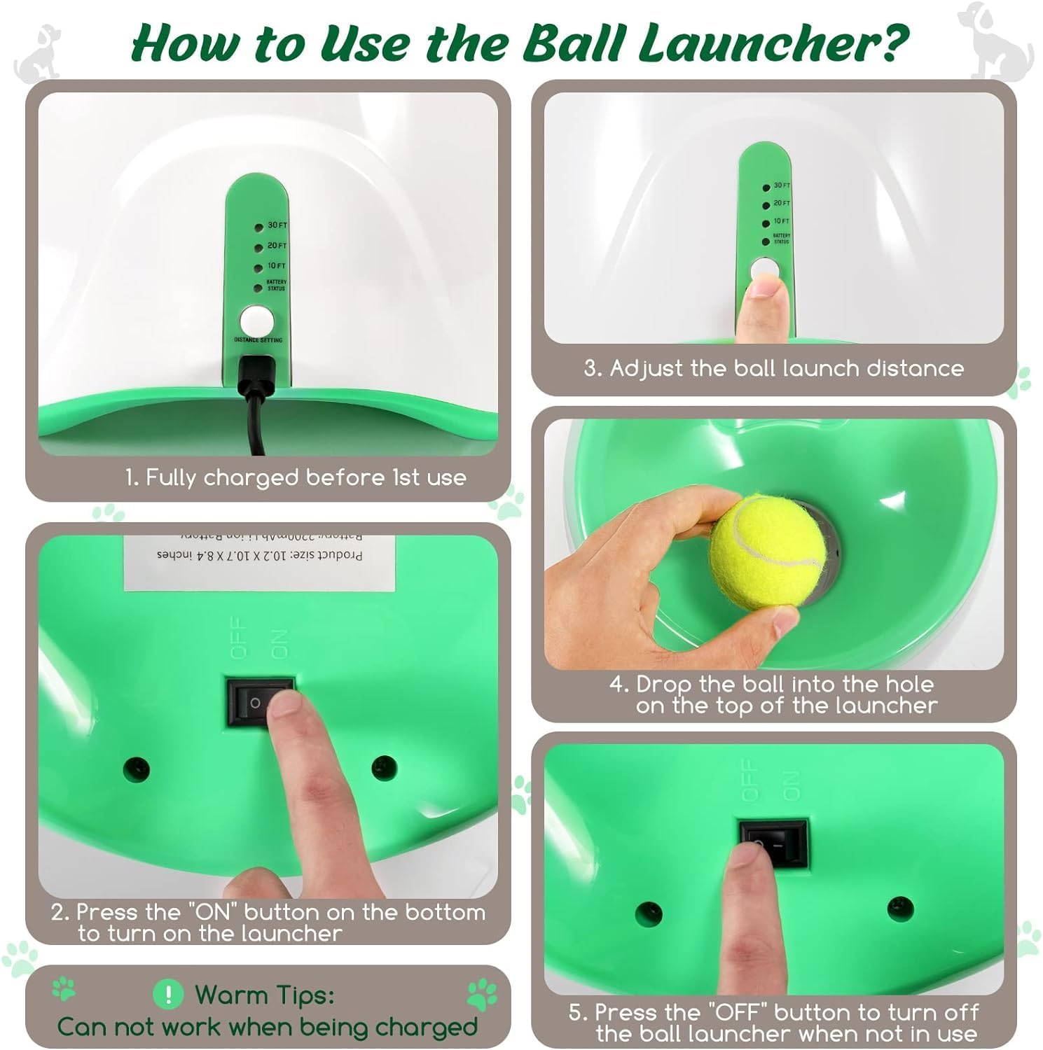 Automatic ball launcher for dogs with 3 distance settings 4