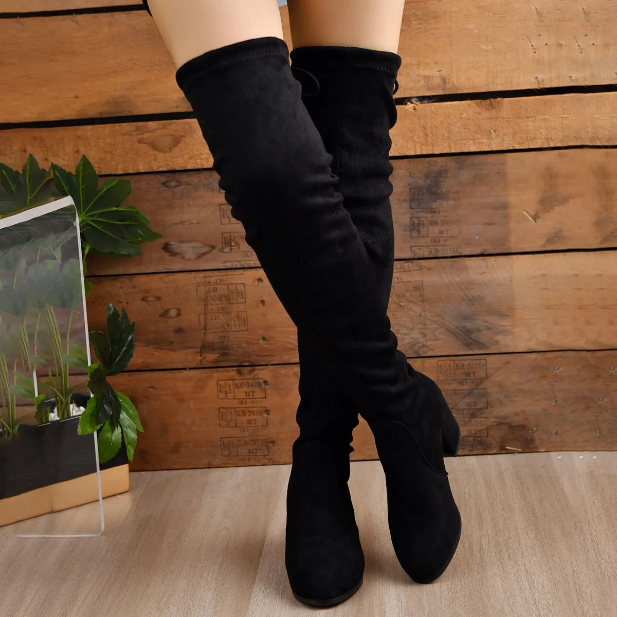 Black Over-the-Knee Boots for Women | Block Heel 1