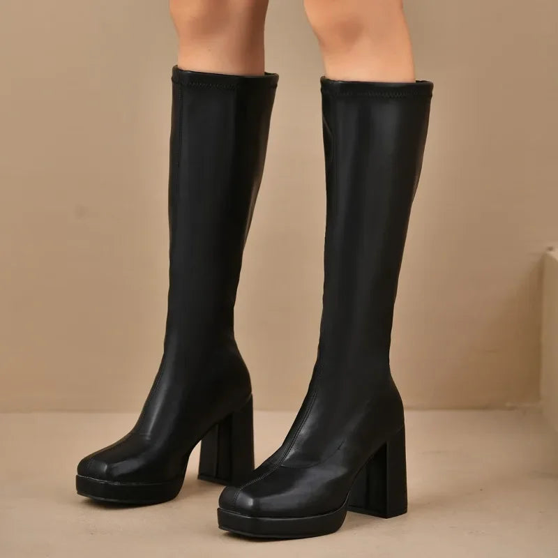 Black women's over-the-knee boots | Platform with a chunky heel 0