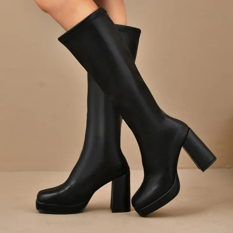 Black women's over-the-knee boots | Platform with a chunky heel 1