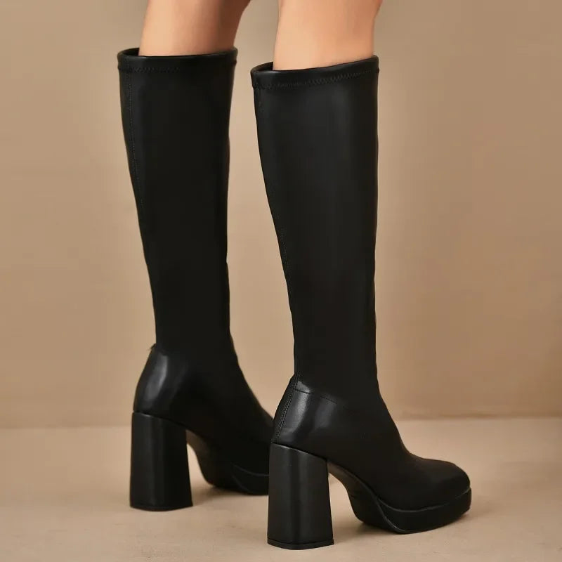 Black women's over-the-knee boots | Platform with a chunky heel 5