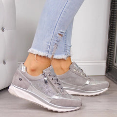 Casual Lace-Up Sneakers for Women – Stylish & Comfortable with Side Zipper 0