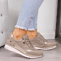 Casual Lace-Up Sneakers for Women – Stylish & Comfortable with Side Zipper 1