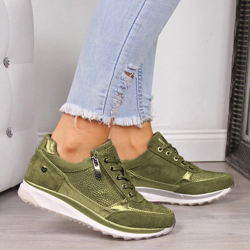 Casual Lace-Up Sneakers for Women – Stylish & Comfortable with Side Zipper 4