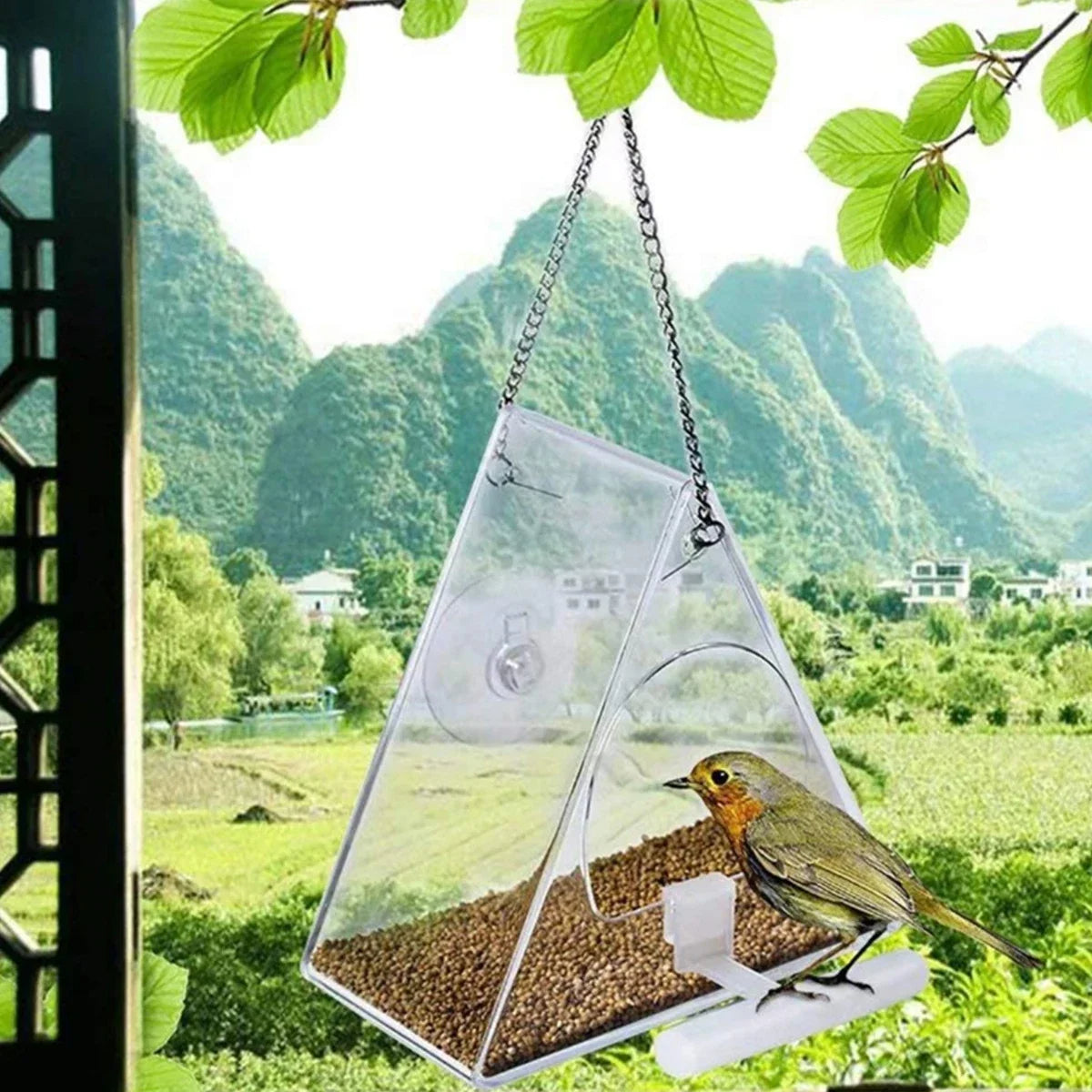 Clear Acrylic Hanging Bird Feeder for Outdoor Garden 0