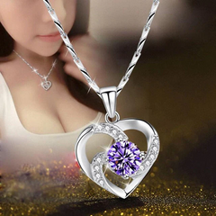 Crystal Heart Necklace - 925 Sterling Silver Pendant CZ Crystal 1
